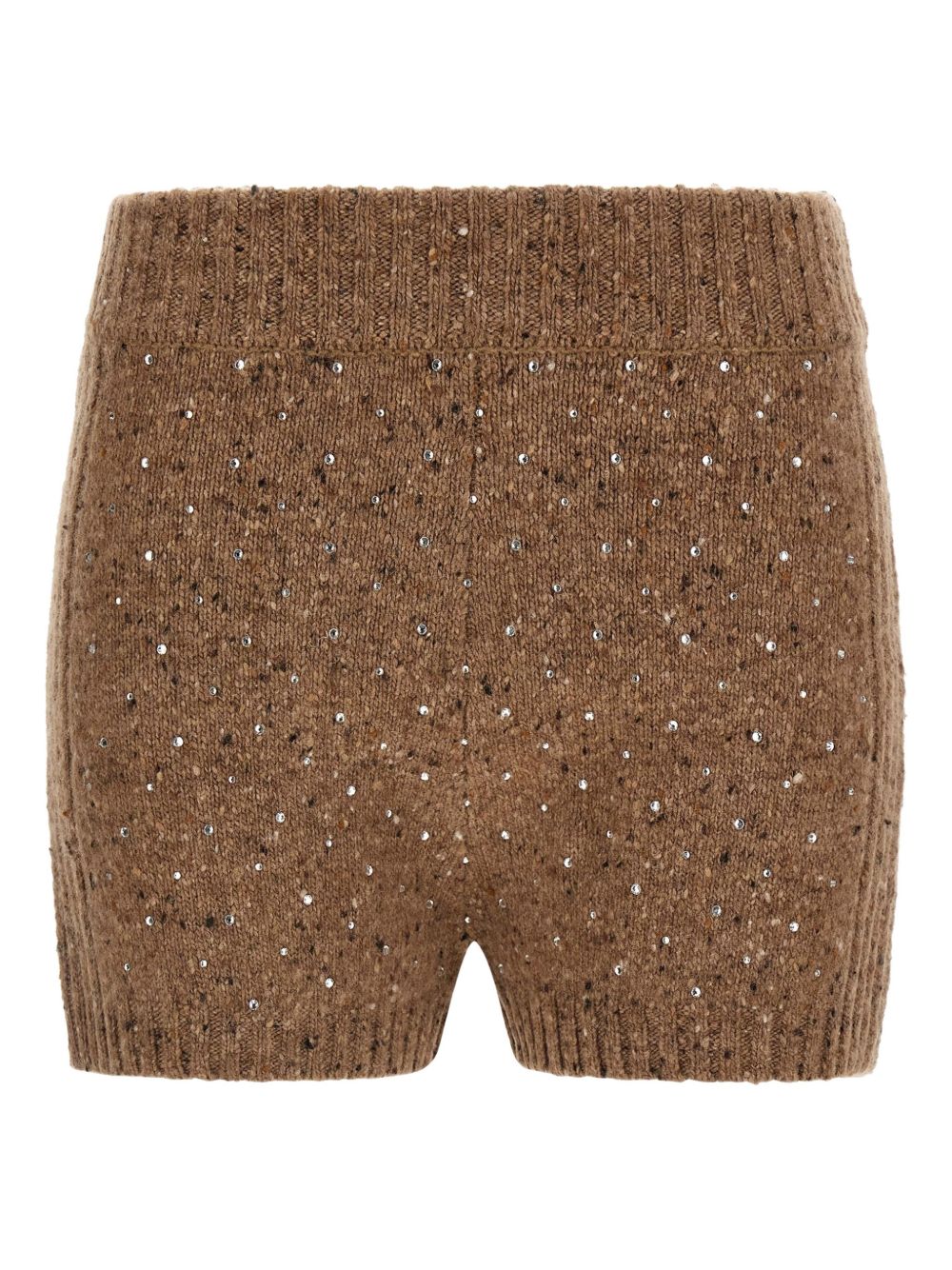 PINKO Chic Mini Bouclé Knit Shorts with Rhinestone Accents
