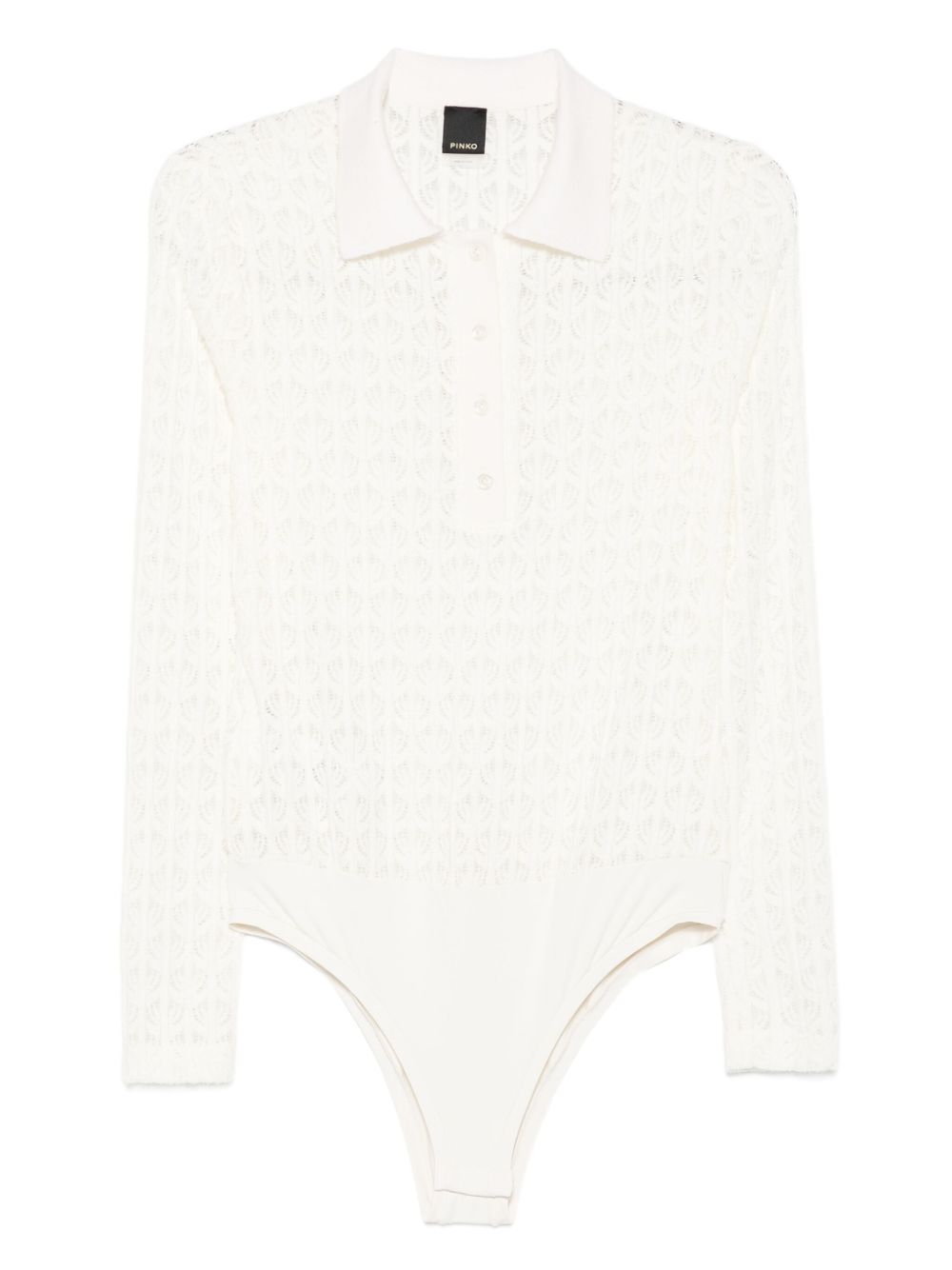 PINKO Chic Long Sleeve Lace Bodysuit with Polo Collar