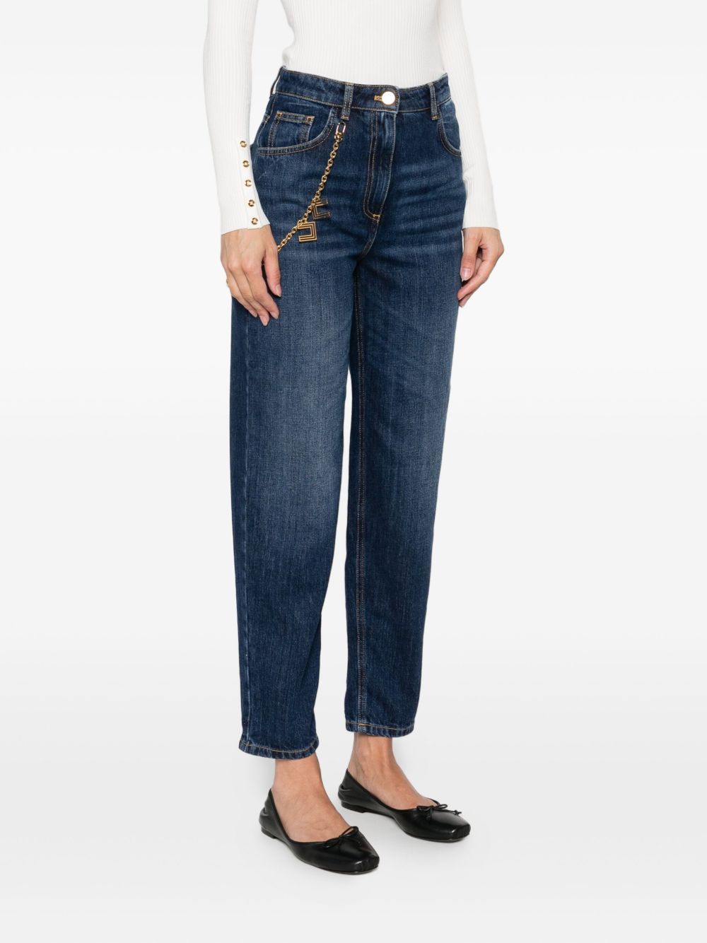 ELISABETTA FRANCHI Tapered Jeans with Chain Embellishment