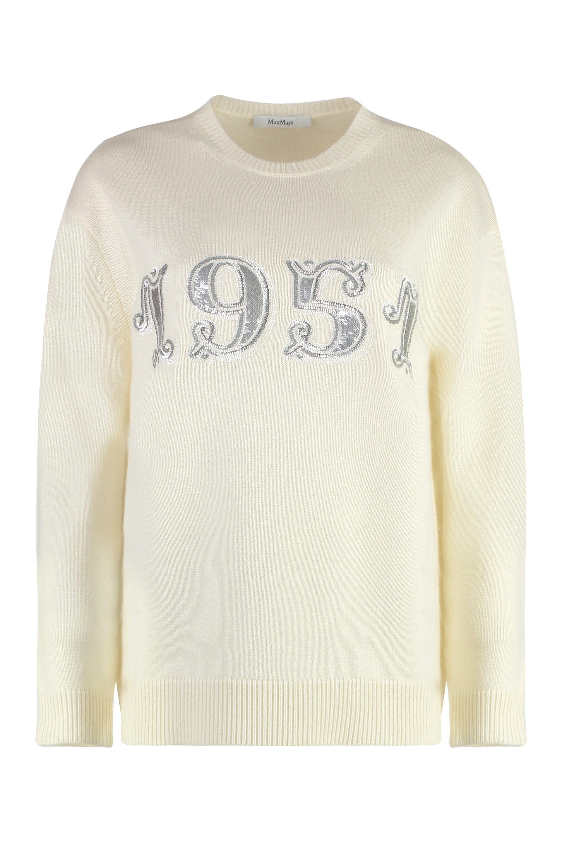 MAX MARA Wool and Cashmere Sweater with Sequin Embroidery