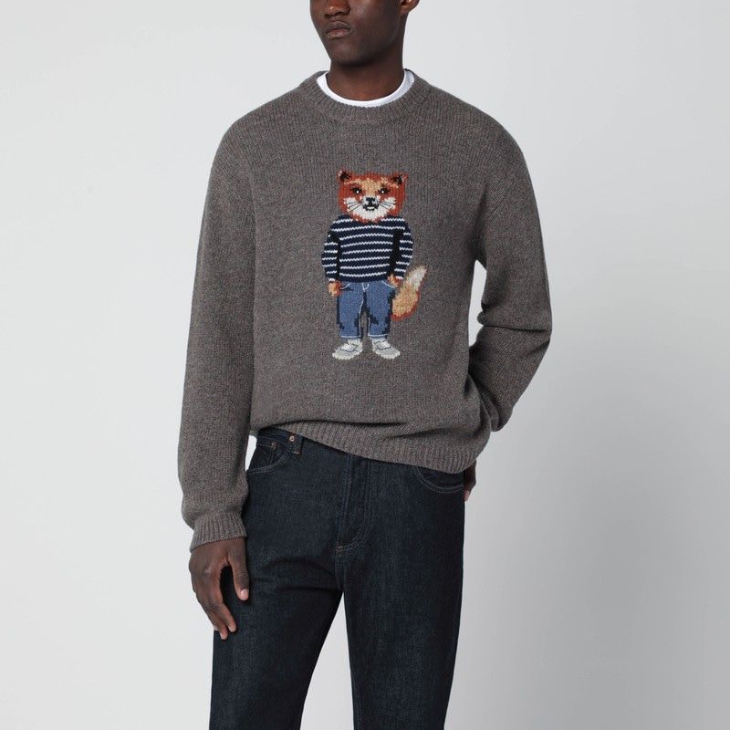 MAISON KITSUNÉ Men's Relaxed Fit Sweater with Dressed Fox Intarsia