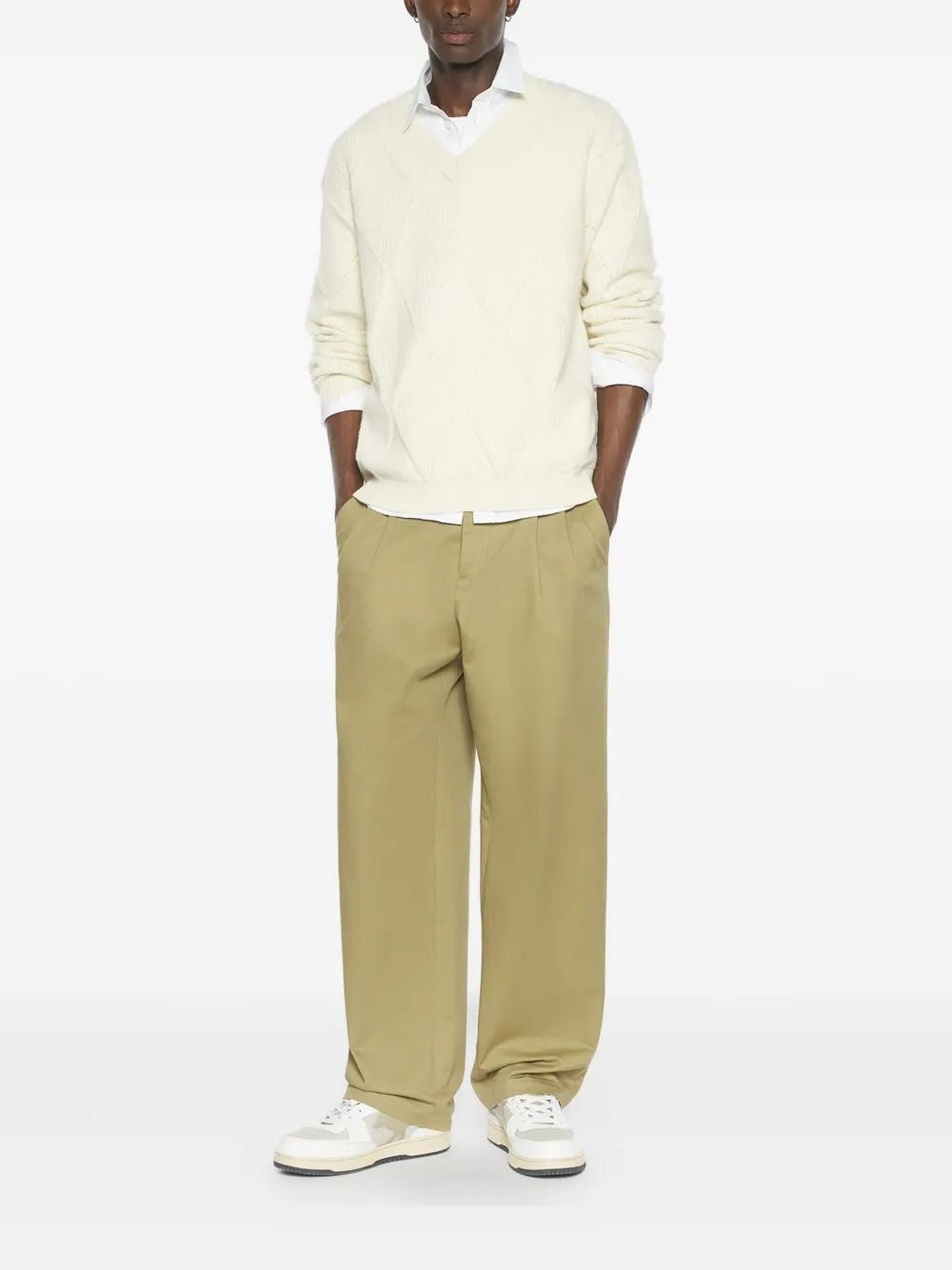 MAISON KITSUNÉ Textured Wool Argyle Jumper