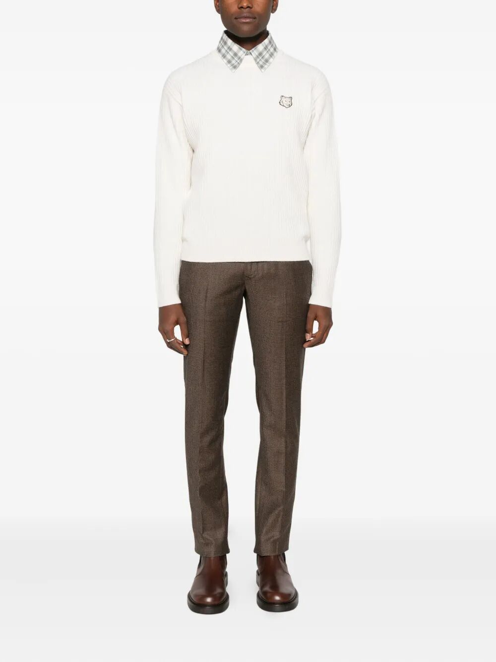 MAISON KITSUNÉ Wool Ribbed Jumper with Fox Head Design for Men