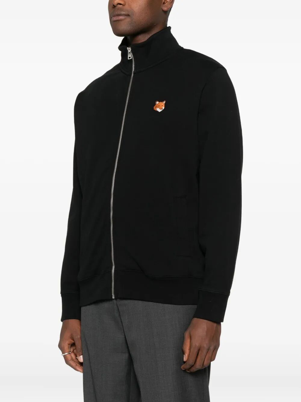 MAISON KITSUNÉ Cotton Zipped Sweatshirt with Fox Motif for Men