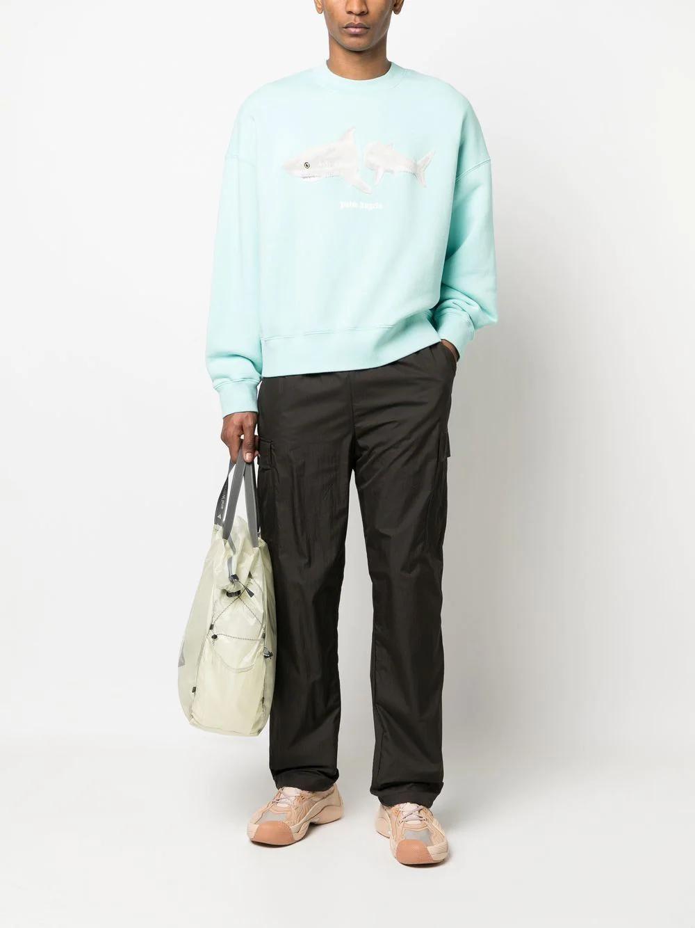 PALM ANGELS Embroidered Cotton Shark Front Sweatshirt