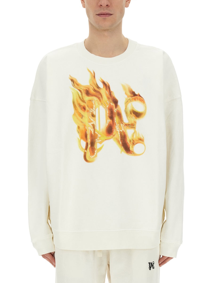 PALM ANGELS Burning Monogram Print Sweatshirt - Regular Fit (Size L)