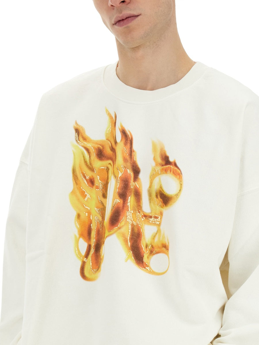 PALM ANGELS Burning Monogram Print Sweatshirt - Regular Fit (Size L)
