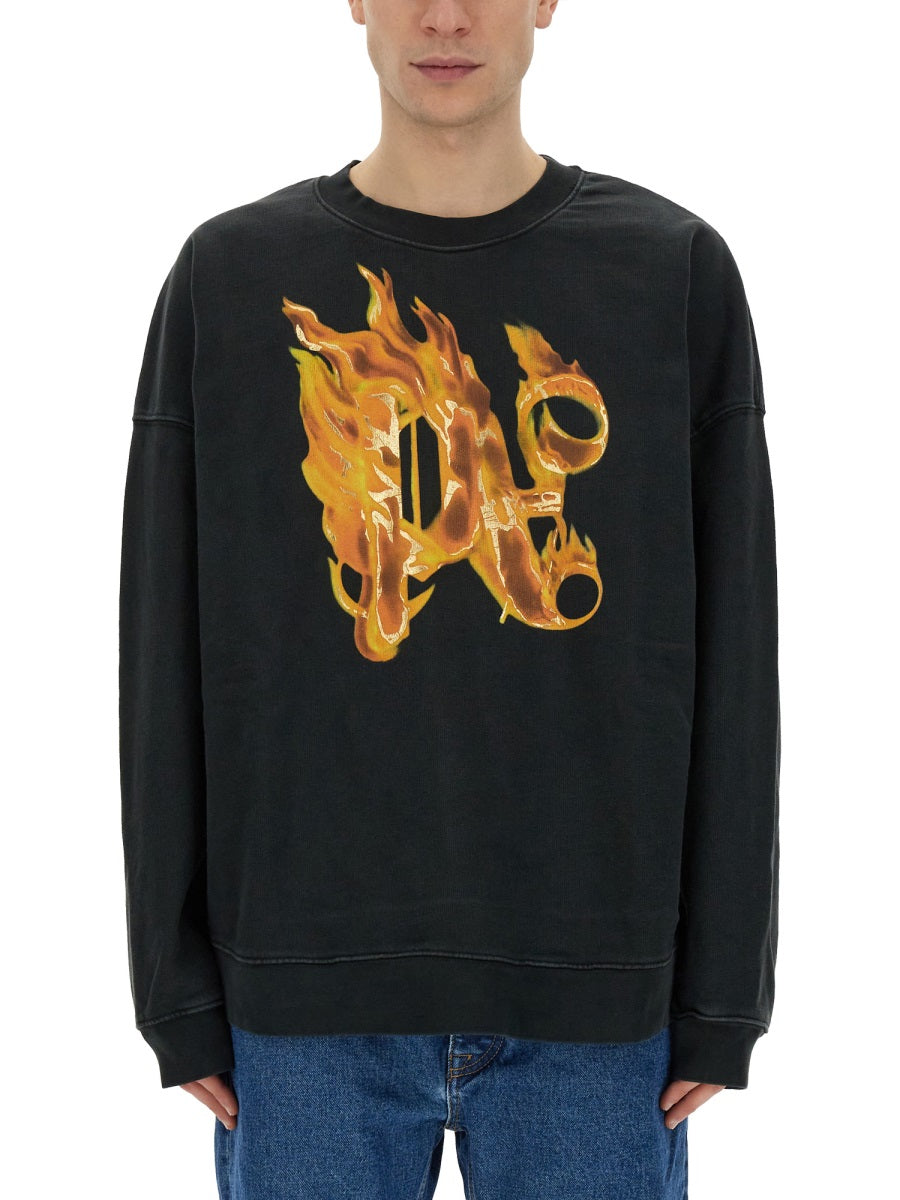 PALM ANGELS Burning Monogram Print Sweatshirt - Regular Fit Large