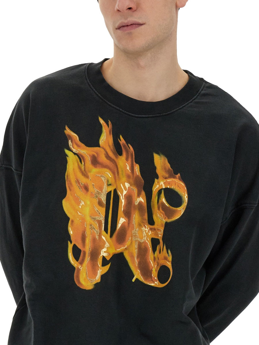 PALM ANGELS Burning Monogram Print Sweatshirt - Regular Fit Large