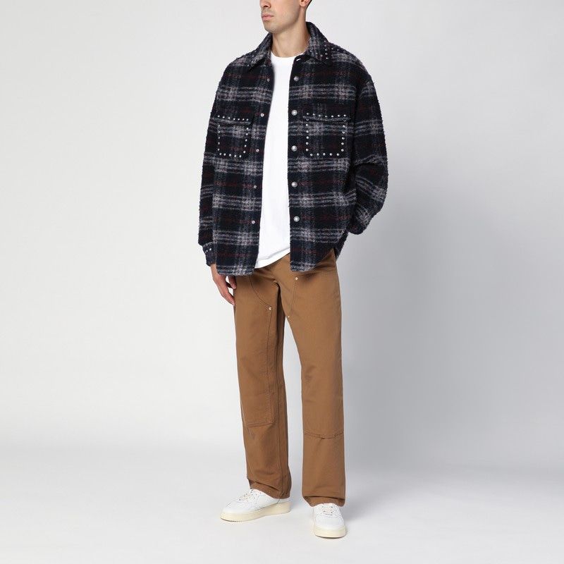 PALM ANGELS Classic Check Wool Shirt Jacket with Decorative Studs