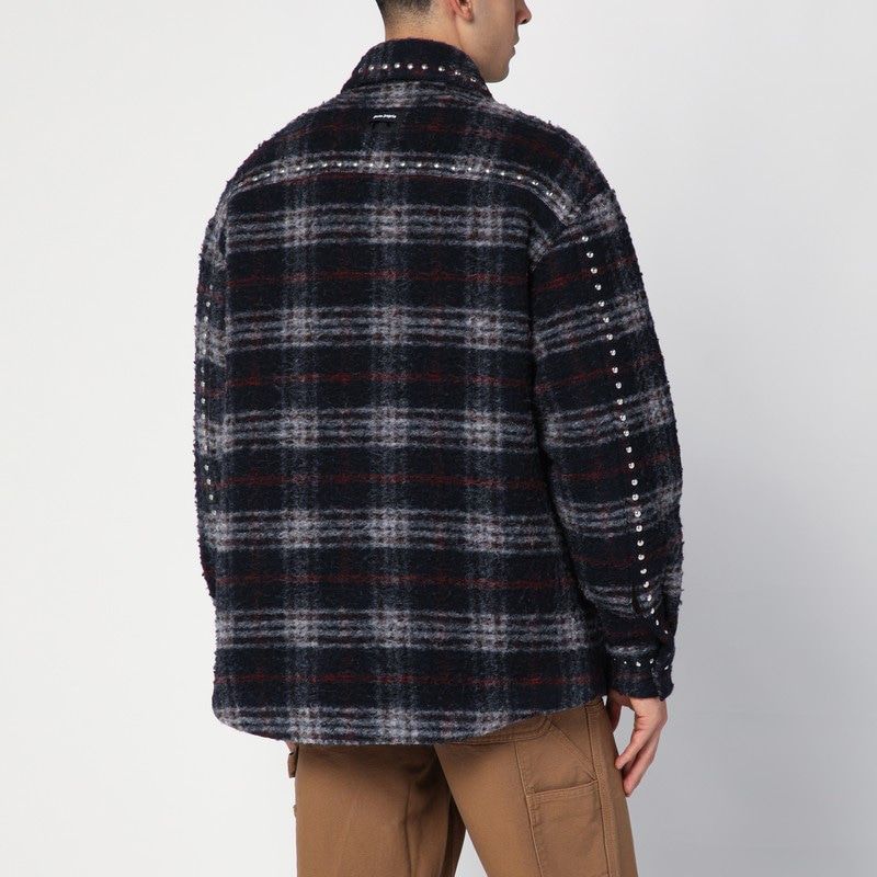PALM ANGELS Classic Check Wool Shirt Jacket with Decorative Studs