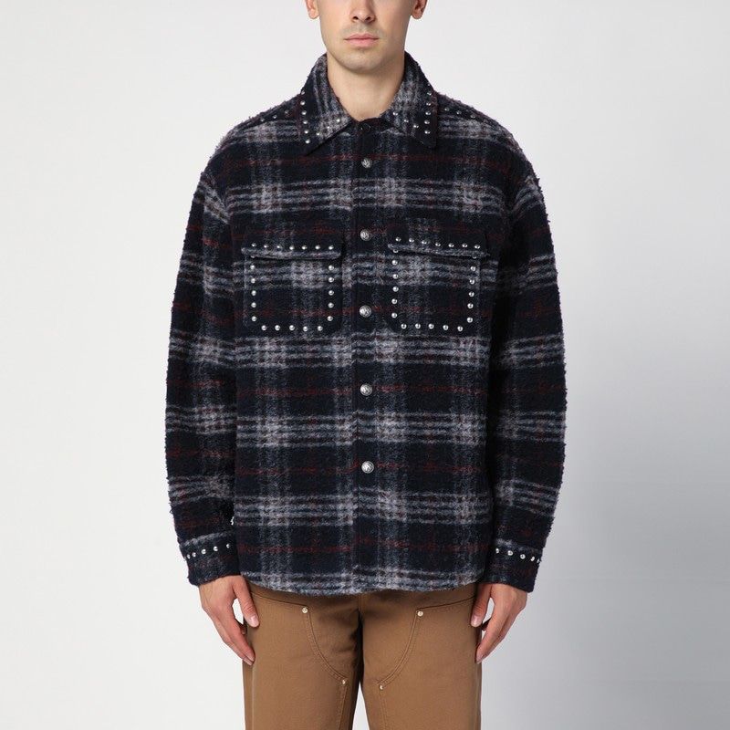 PALM ANGELS Classic Check Wool Shirt Jacket with Decorative Studs