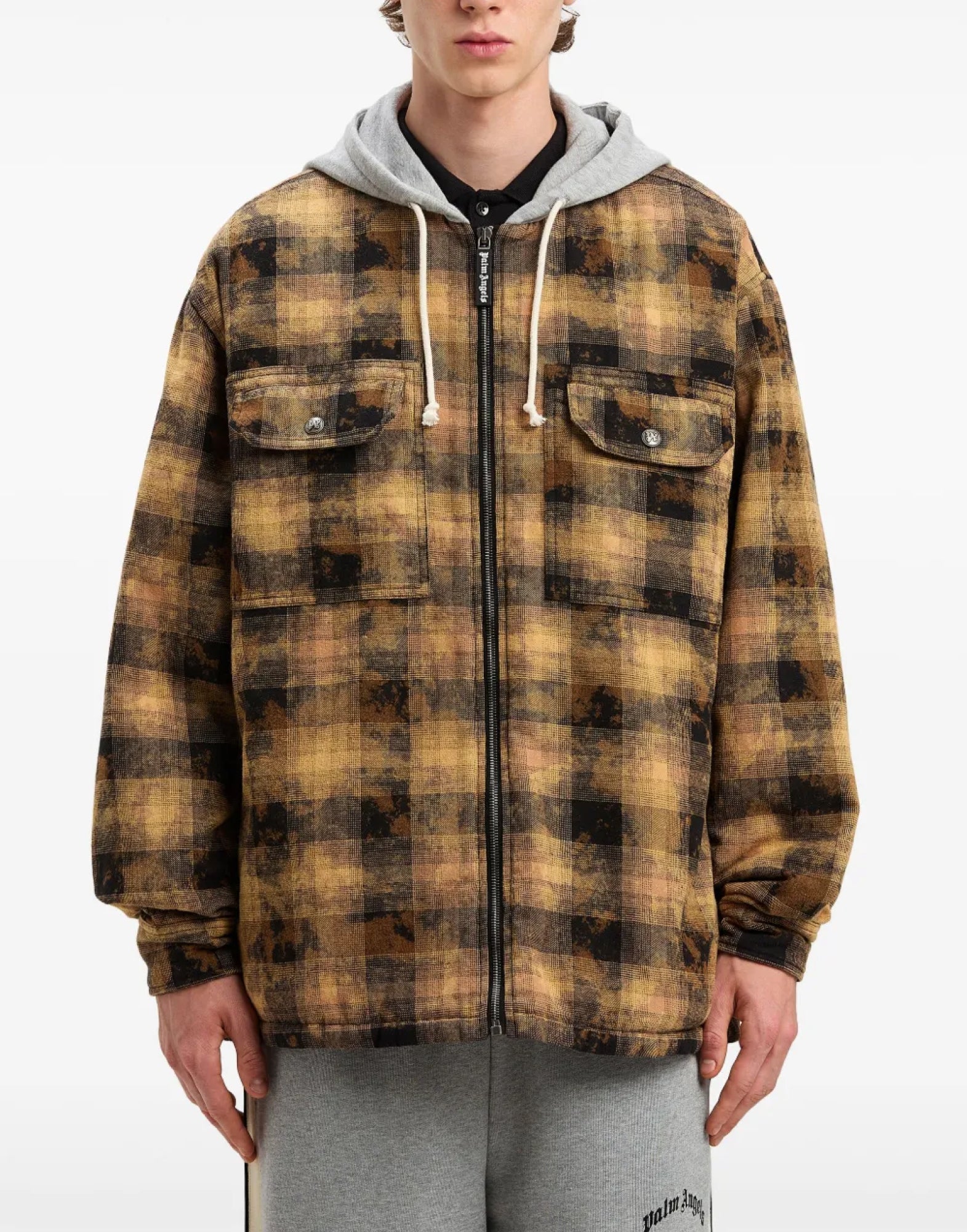 PALM ANGELS Curved Logo Check Overshirt Jacket
