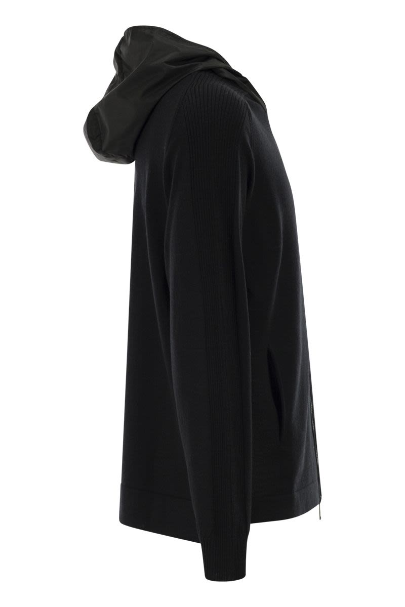 PREMIATA Wool Cardigan with Nylon Hood - Stylish Men's Outerwear