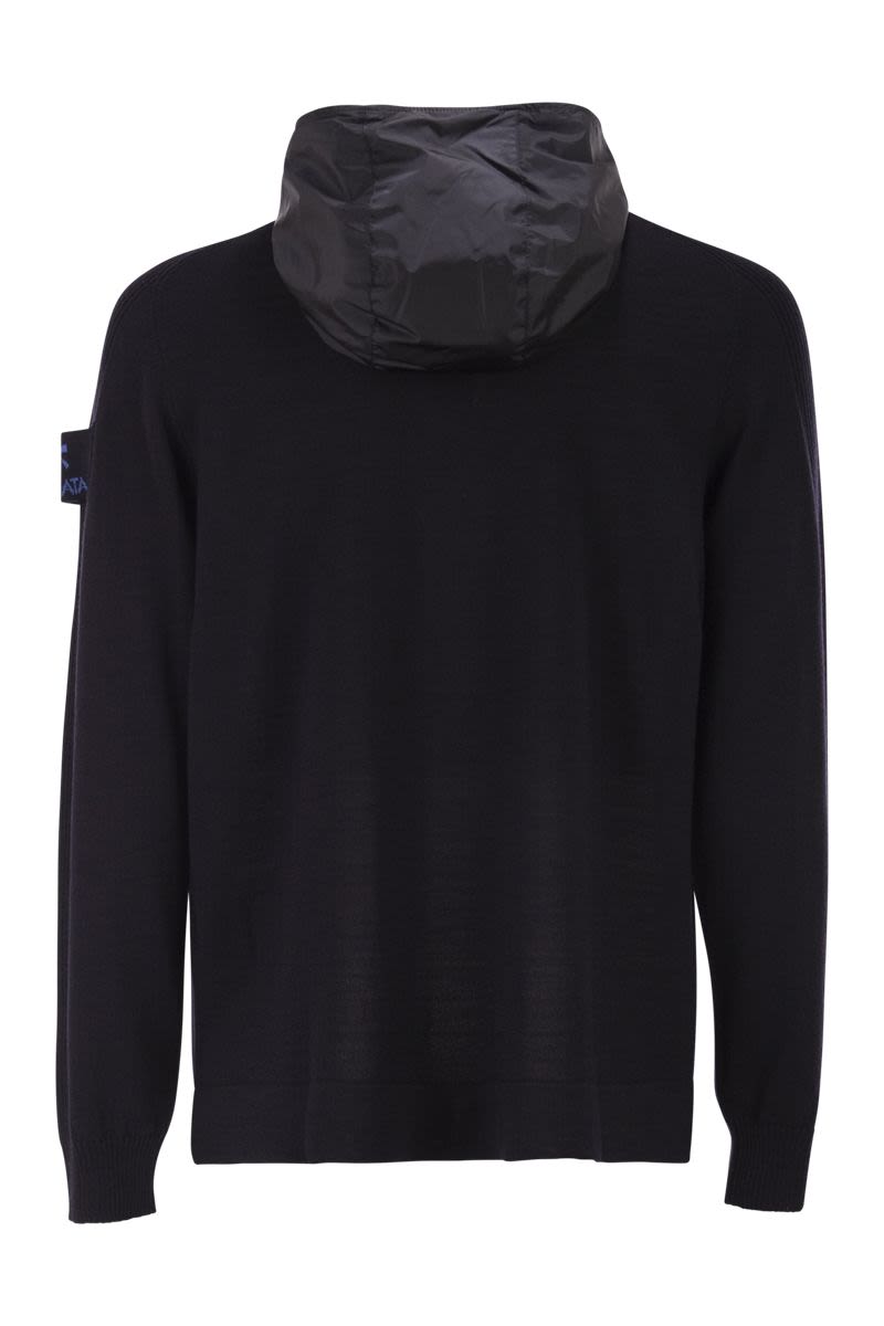 PREMIATA Water-Resistant Wool Cardigan with Nylon Hood