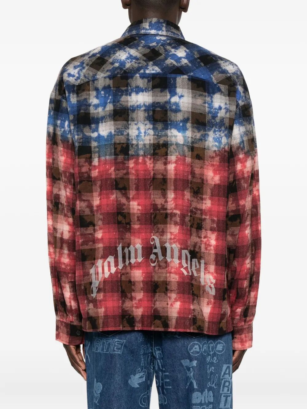 PALM ANGELS Curved Logo Check Long Sleeve Shirt