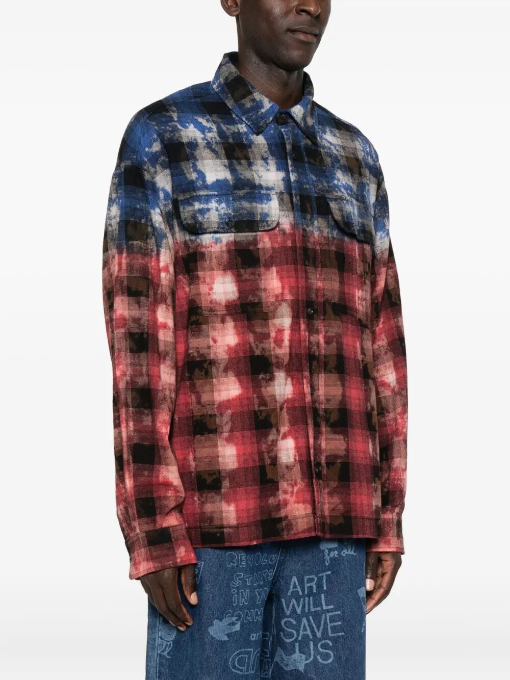 PALM ANGELS Curved Logo Check Long Sleeve Shirt
