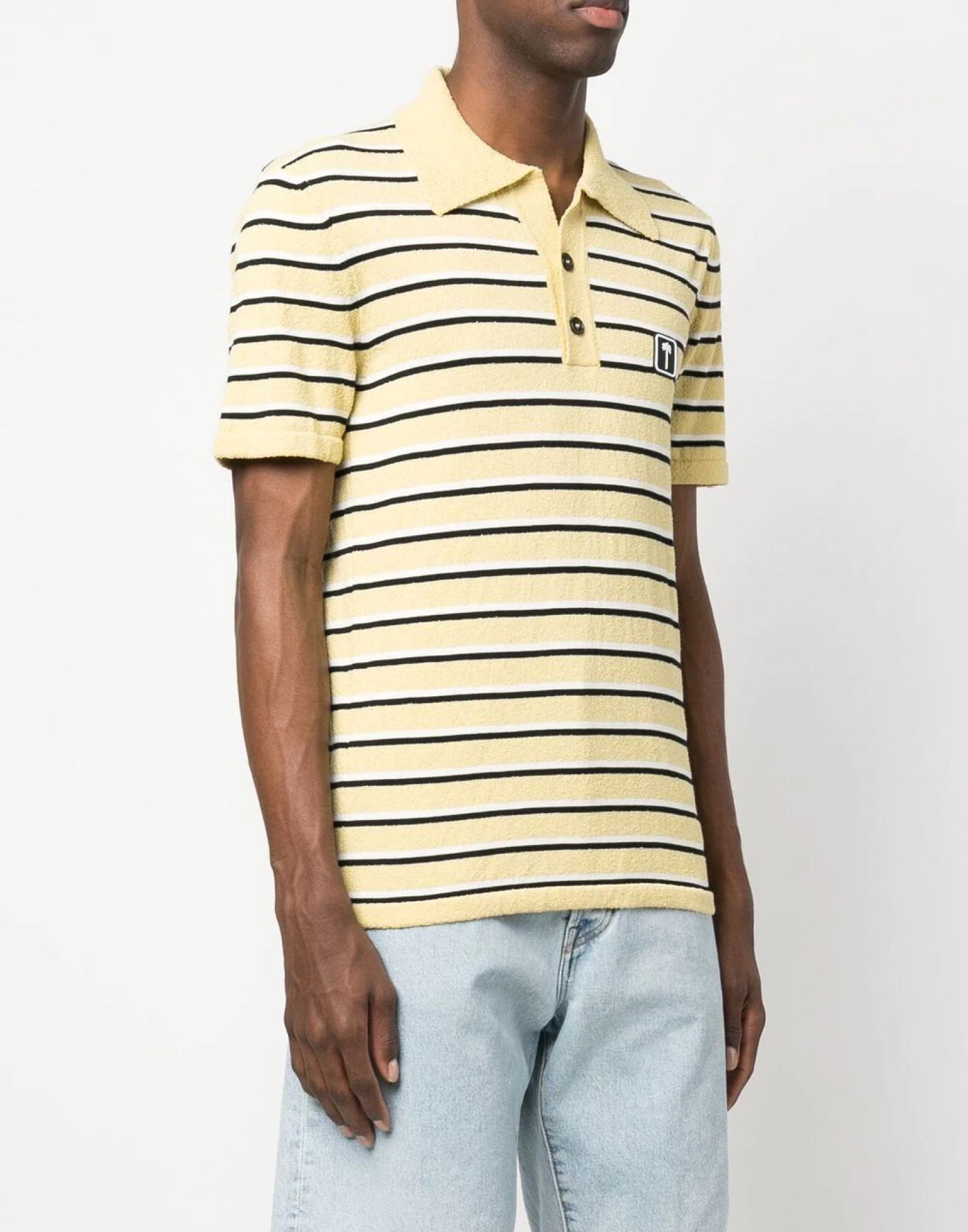 PALM ANGELS Striped Terry Knit Logo Polo Shirt - Short Sleeve