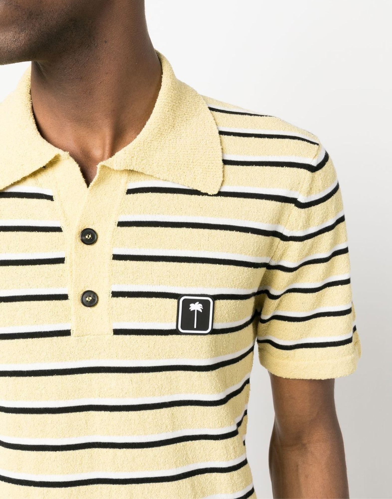 PALM ANGELS Striped Terry Knit Logo Polo Shirt - Short Sleeve