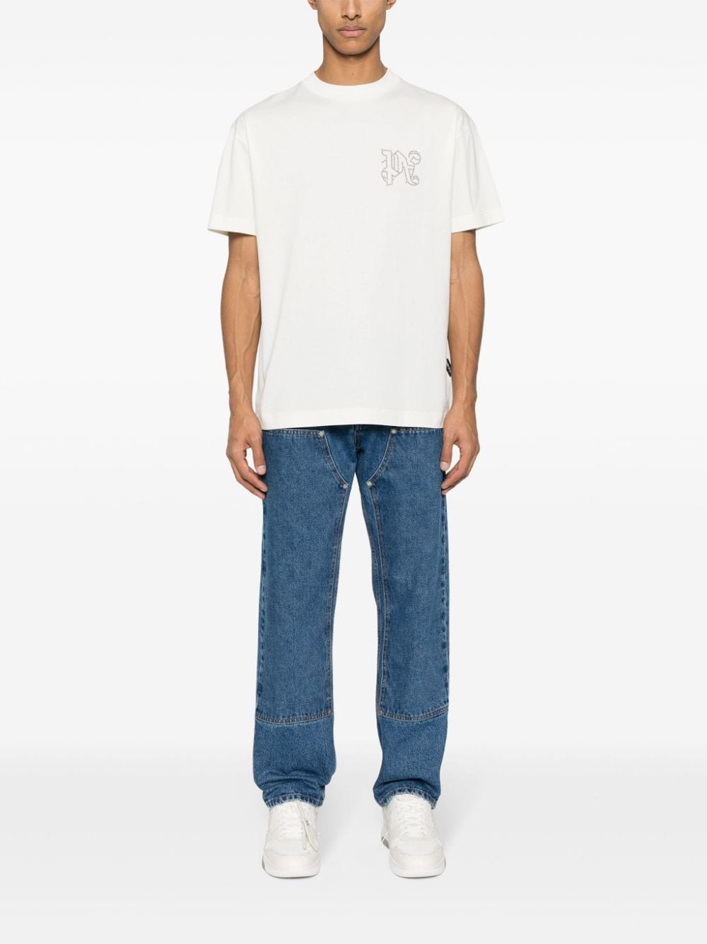 PALM ANGELS Monogram Denim Jeans - Mid Wash with Contrast Stitching