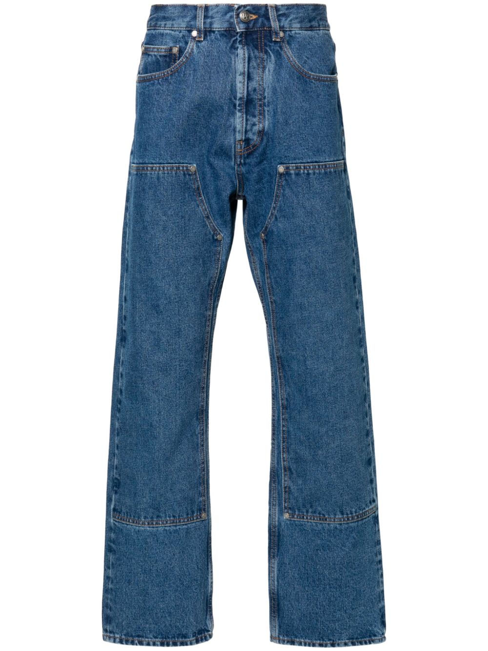 PALM ANGELS Monogram Denim Jeans - Mid Wash with Contrast Stitching