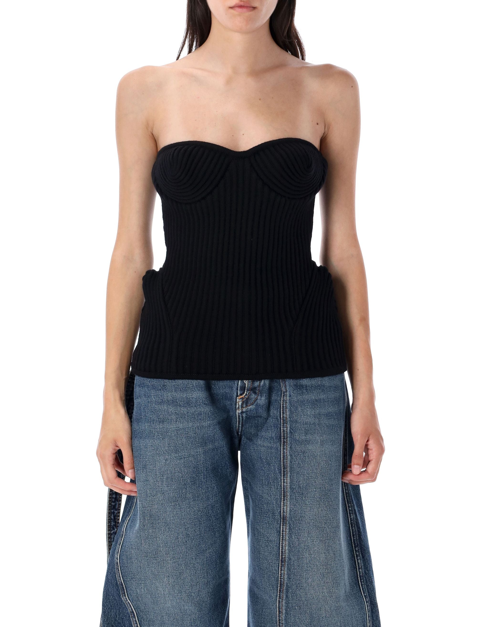 JEAN PAUL GAULTIER Knit Bustier Top - Sleeveless Shaped Silhouette (Size S)