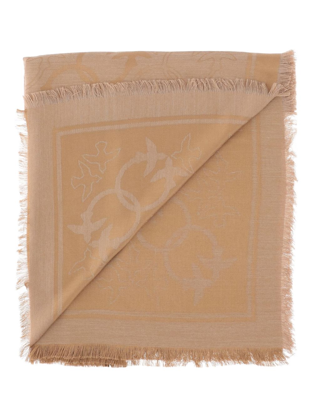 PINKO Birds Print Rectangular Scarf with Fringed Edges