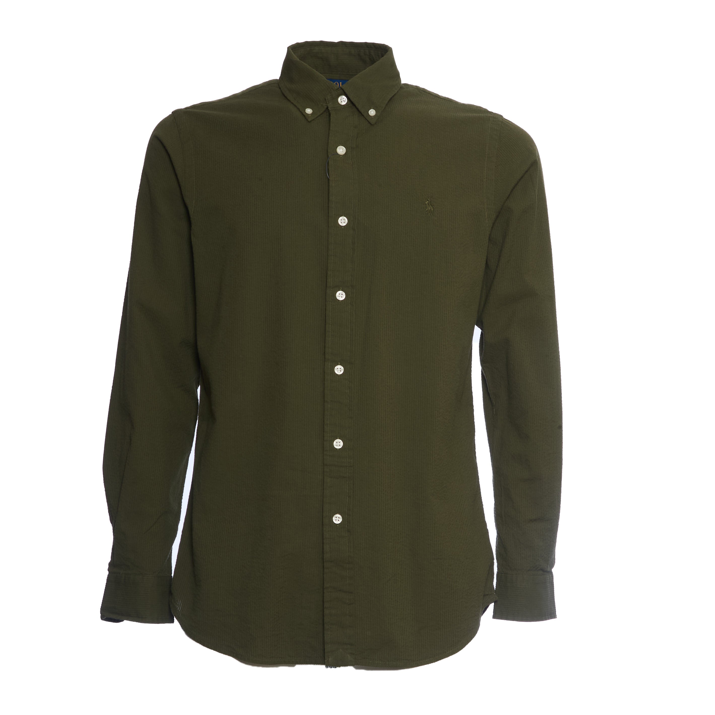 POLO RALPH LAUREN Custom-Fit Seersucker Shirt in Olive - Men’s SS25