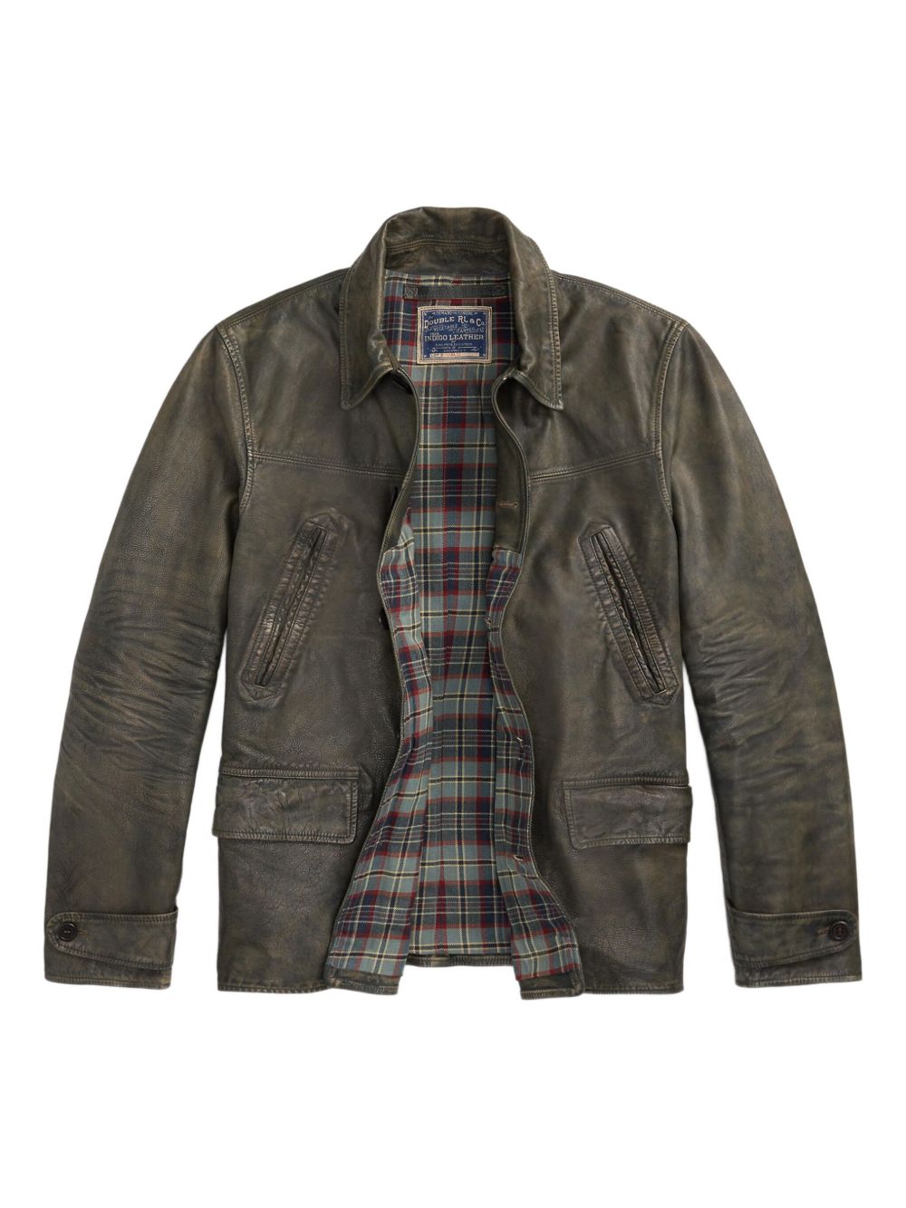 POLO RALPH LAUREN Men's Vintage Leather Jacket with Shirt Collar