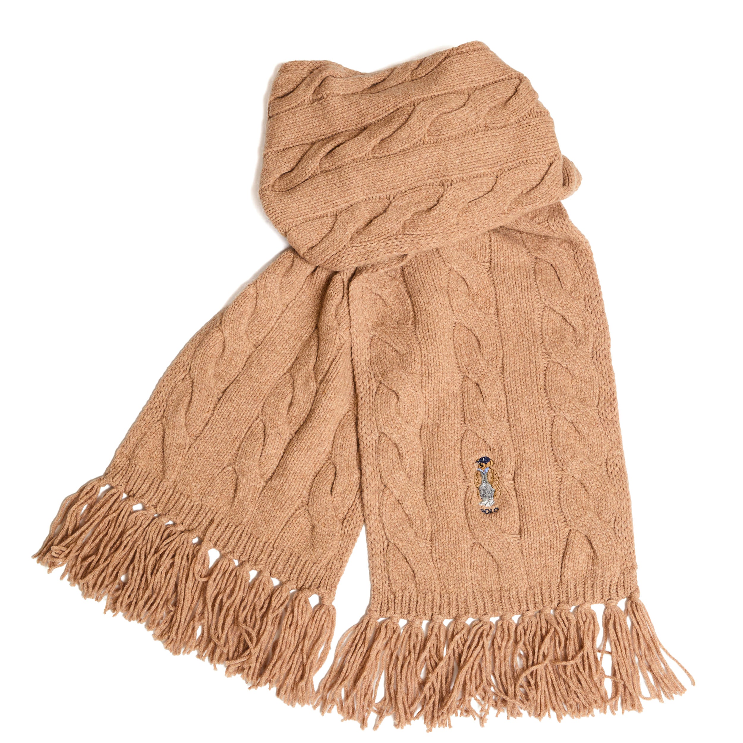 POLO RALPH LAUREN Braided Scarf with Polo Bear Logo - 170 x 25 cm