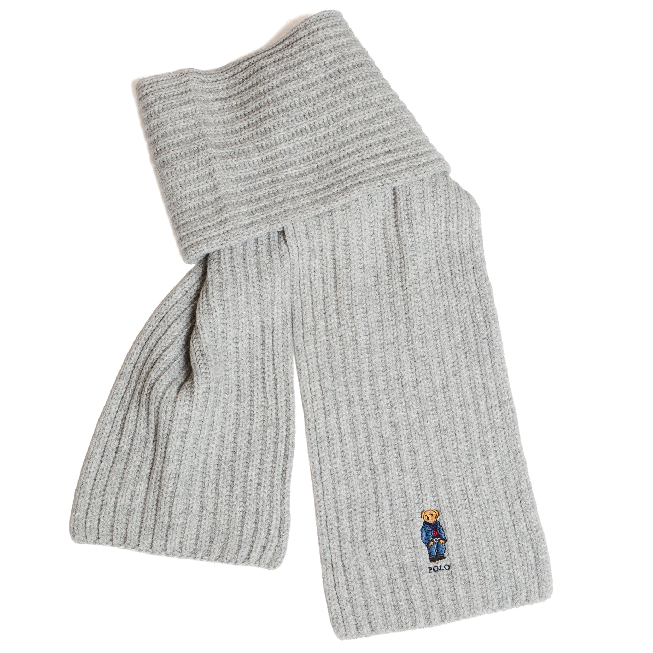 POLO RALPH LAUREN Ribbed Scarf with Embroidered Polo Bear, 188 cm x 22.9 cm