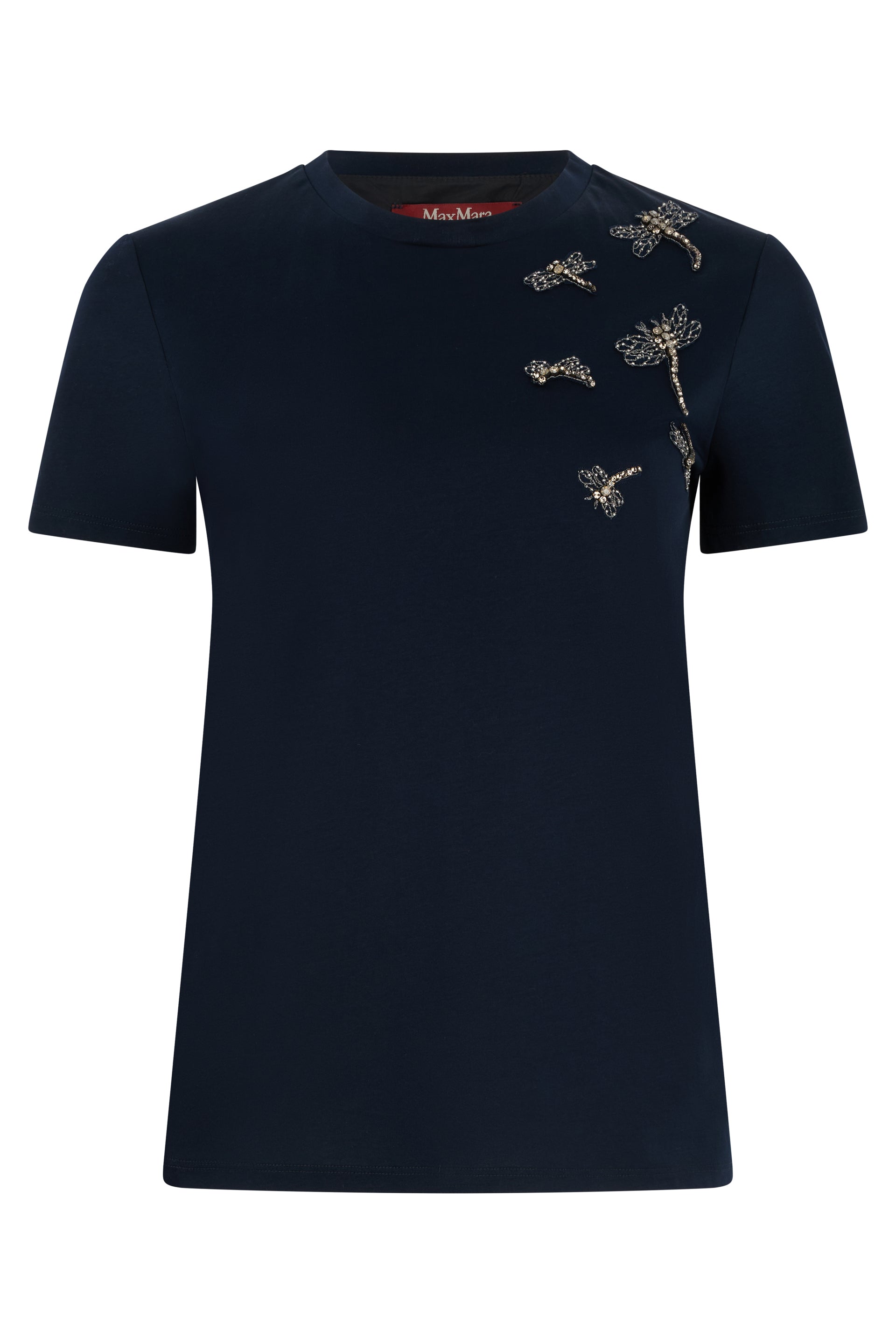 MAX MARA STUDIO Cotton Crew-Neck T-Shirt with Jewel Decorations