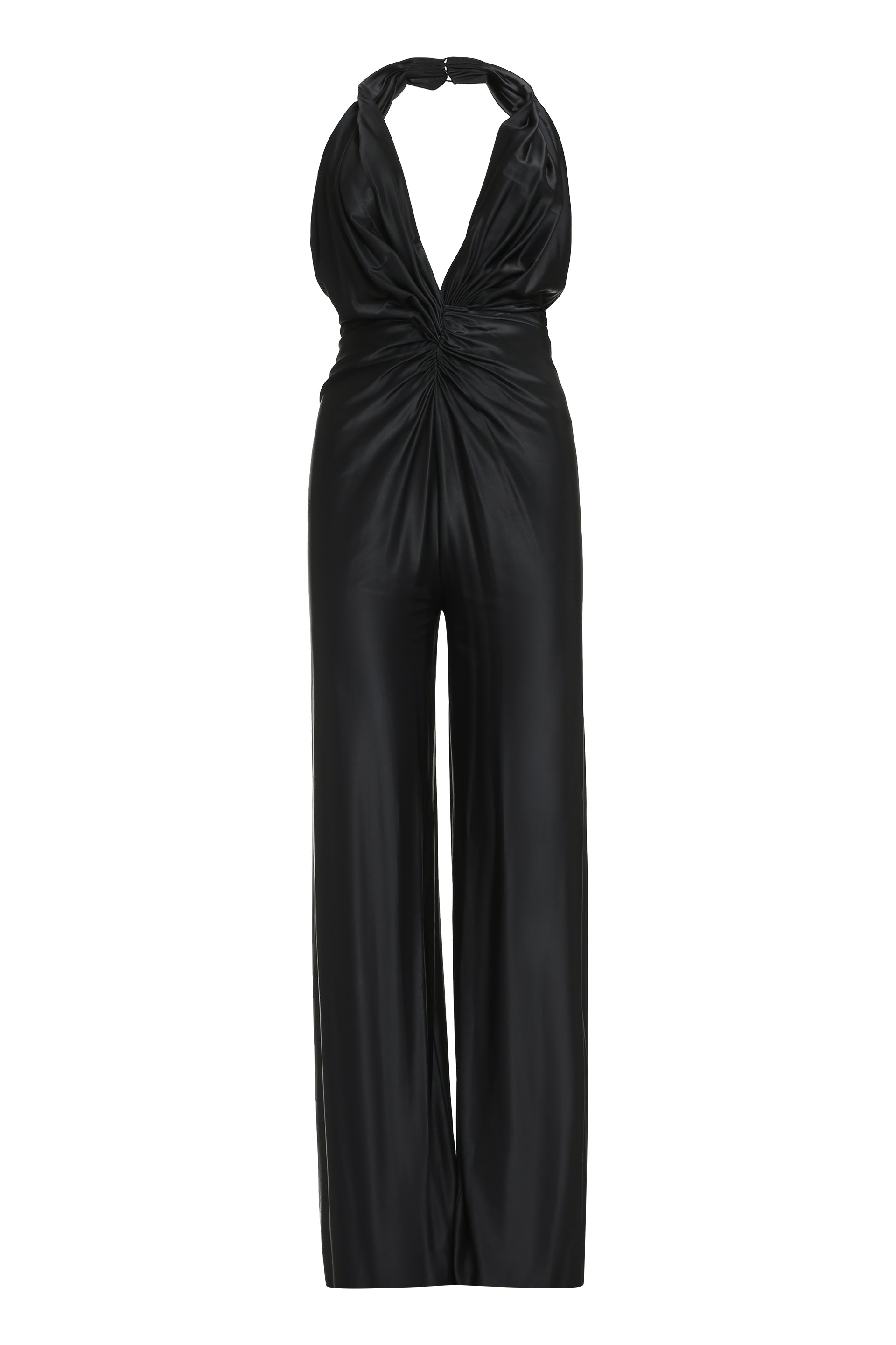 COSTARELLOS Elegant Open-Back Jumpsuit with Decorative Gathering