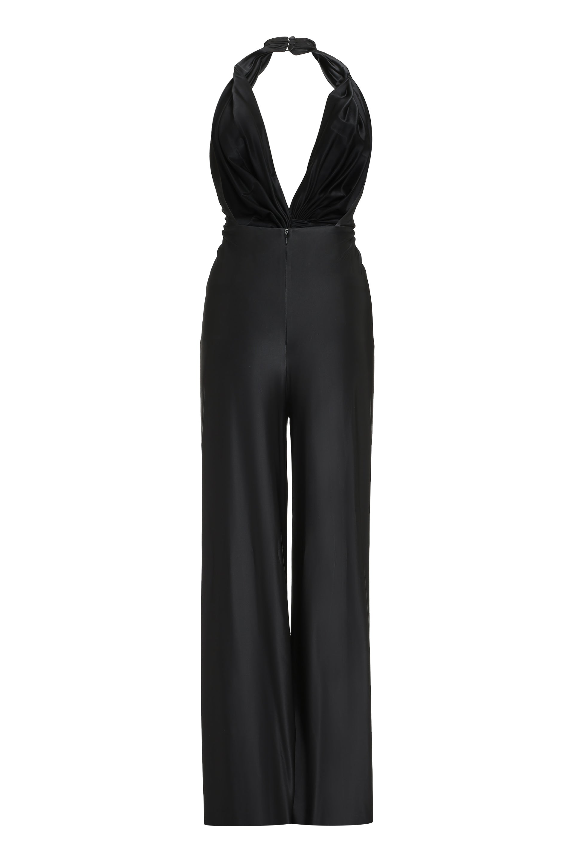 COSTARELLOS Elegant Open-Back Jumpsuit with Decorative Gathering