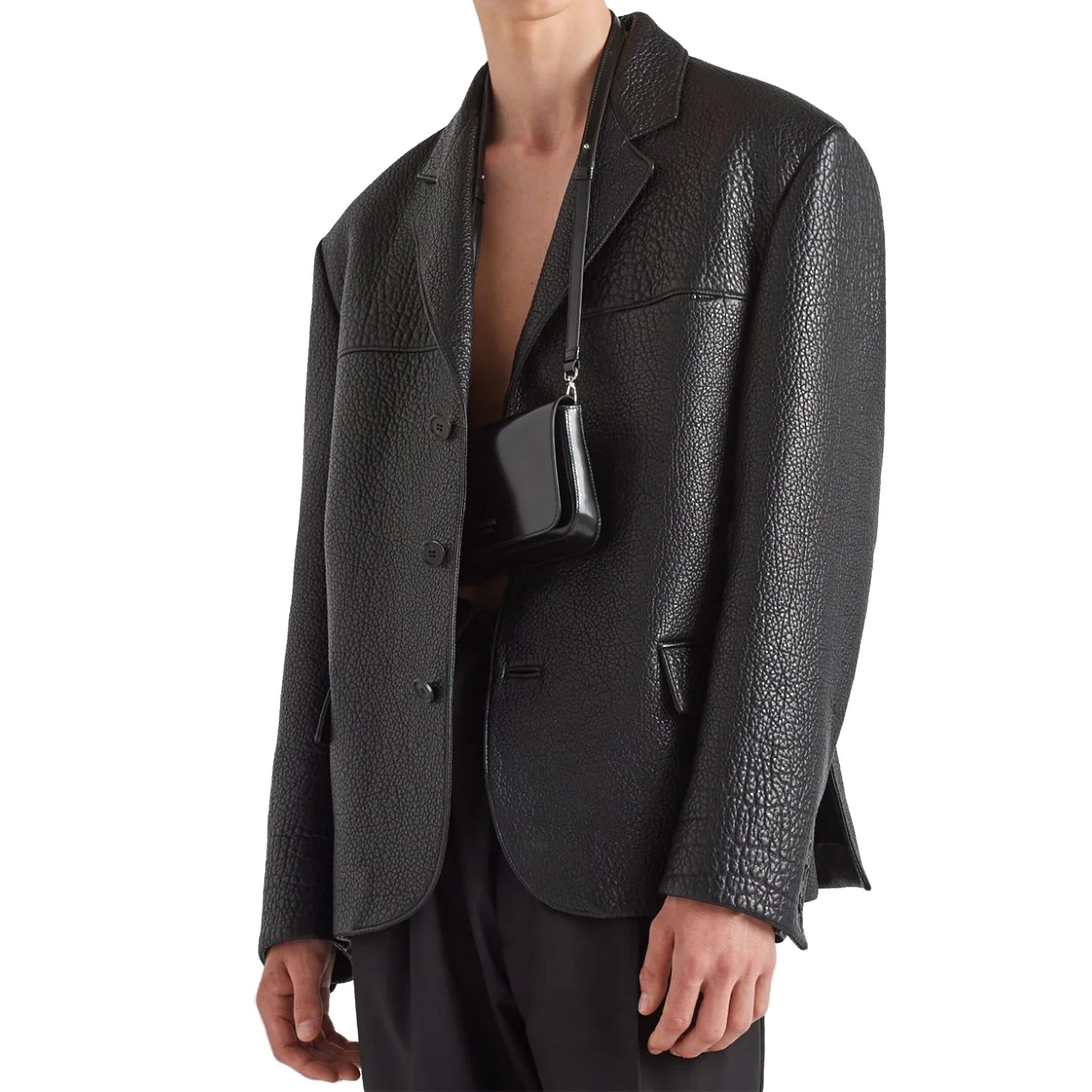 PRADA Single-Breasted Leather Jacket for Men