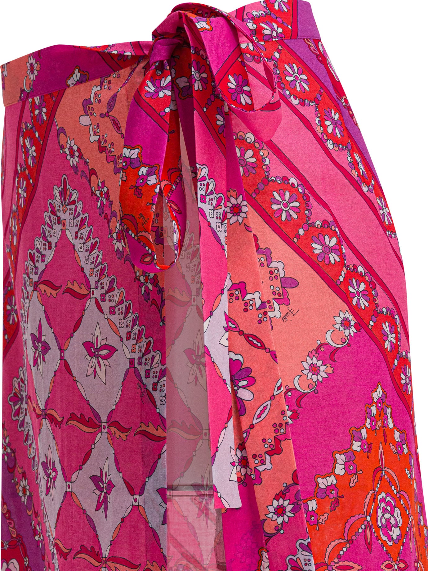 PUCCI Festa Print Skirt with Knot Closure and Slit - Women's Fashion