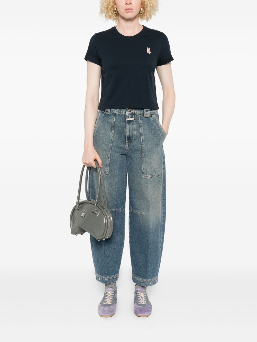 MAISON KITSUNÉ Cropped T-Shirt with Logo Patch
