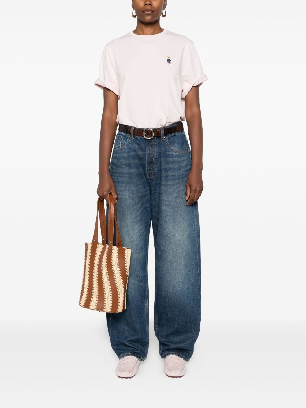 MAISON KITSUNÉ Cotton T-Shirt with Fox Embroidery - Short Sleeves