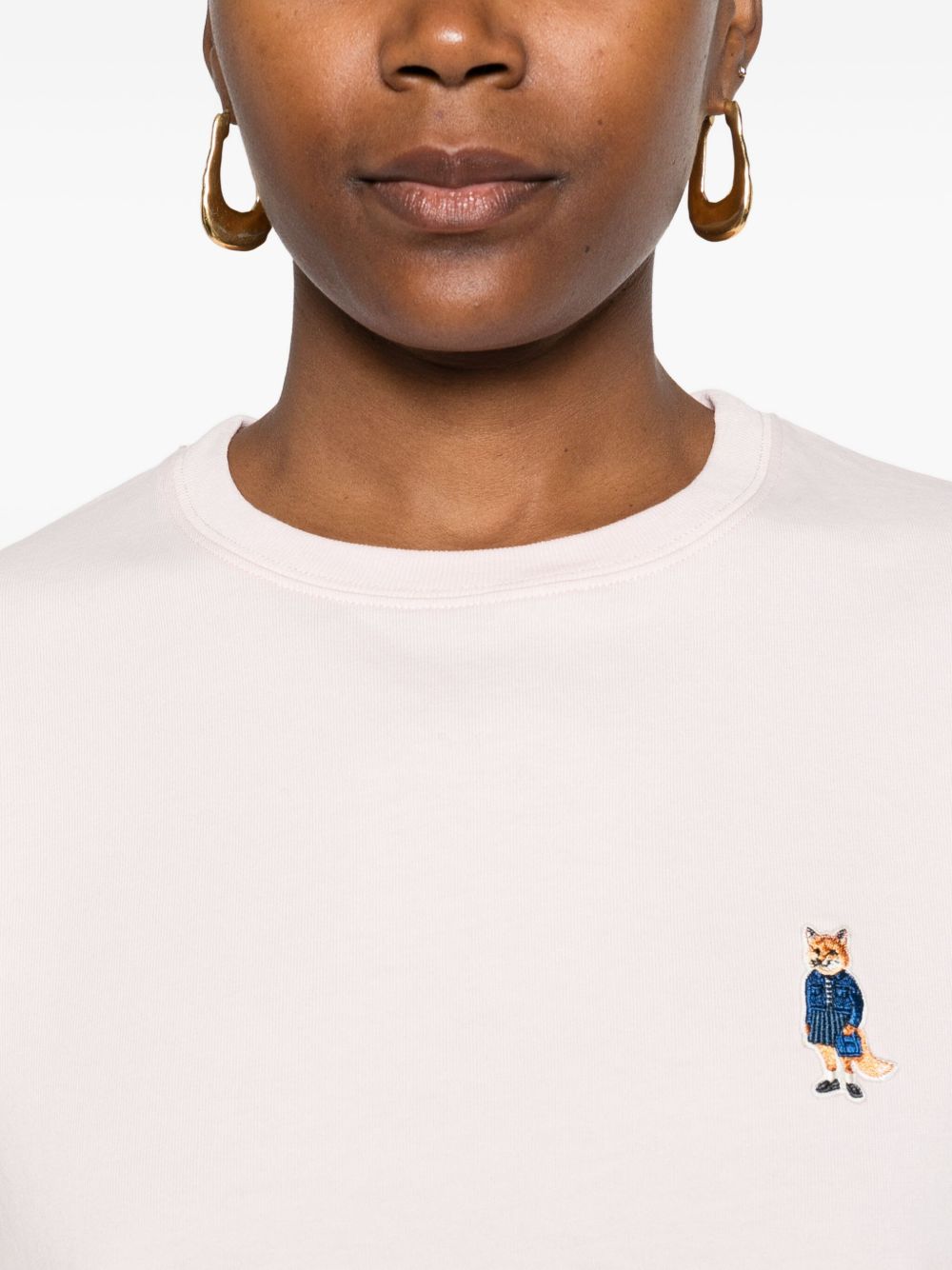 MAISON KITSUNÉ Cotton T-Shirt with Fox Embroidery - Short Sleeves