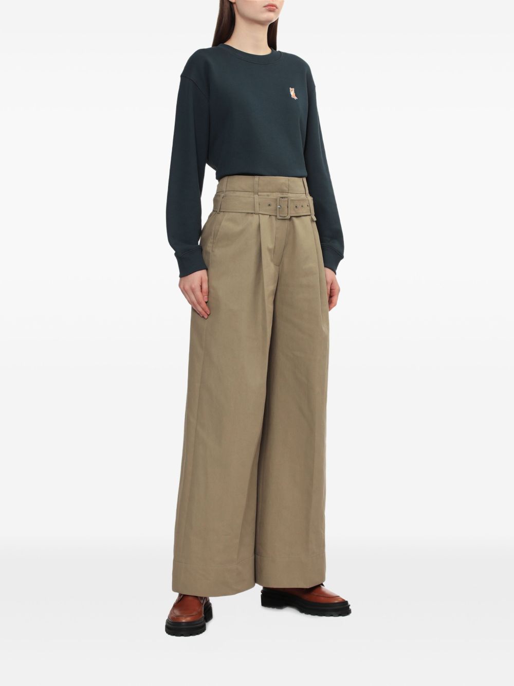 MAISON KITSUNÉ Cotton Cropped Sweatshirt with Embroidered Fox - Women's