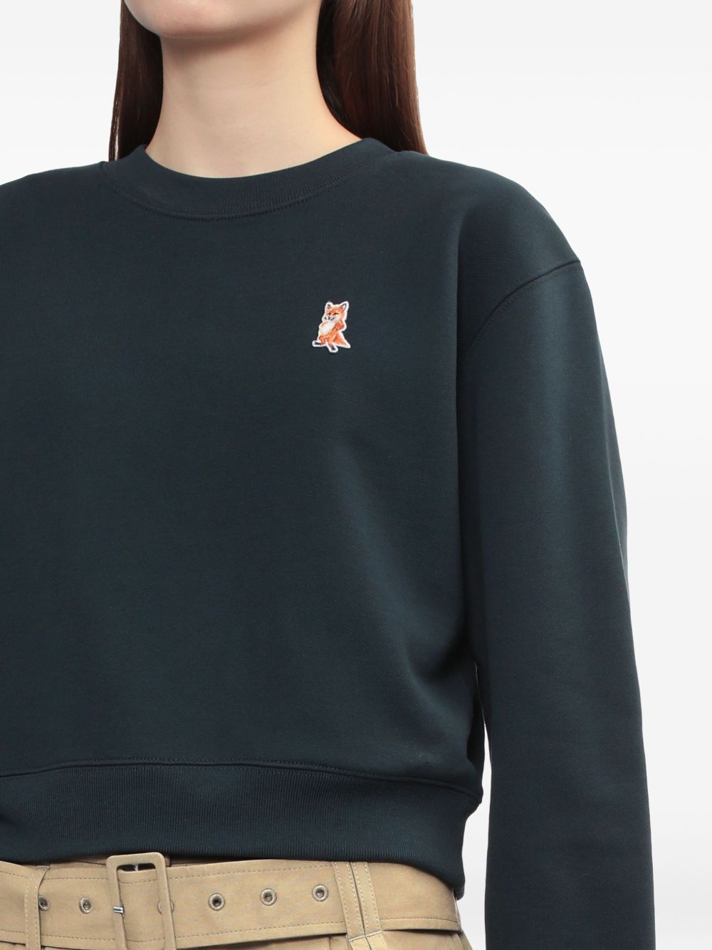 MAISON KITSUNÉ Cotton Cropped Sweatshirt with Embroidered Fox - Women's