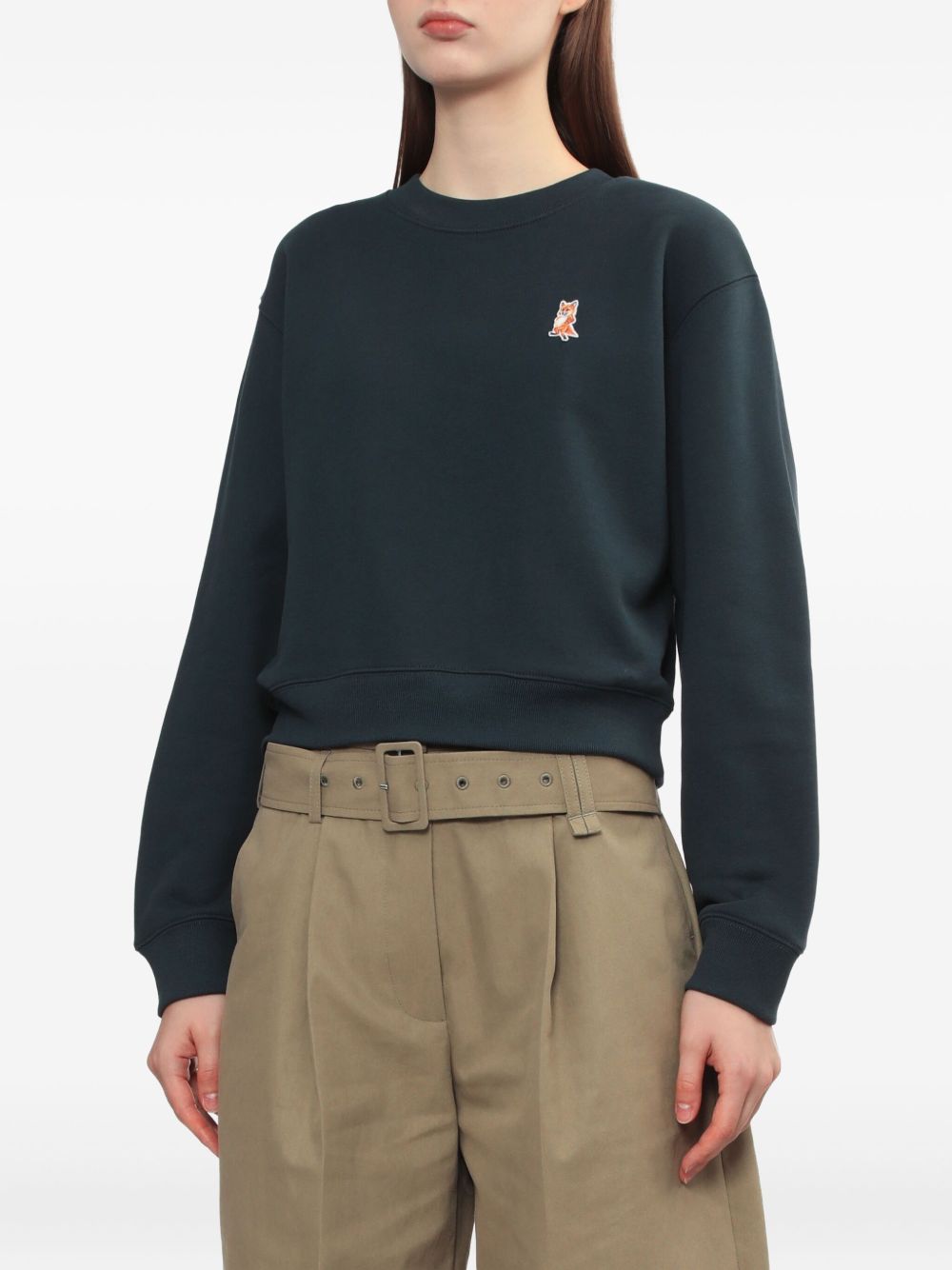 MAISON KITSUNÉ Cotton Cropped Sweatshirt with Embroidered Fox - Women's