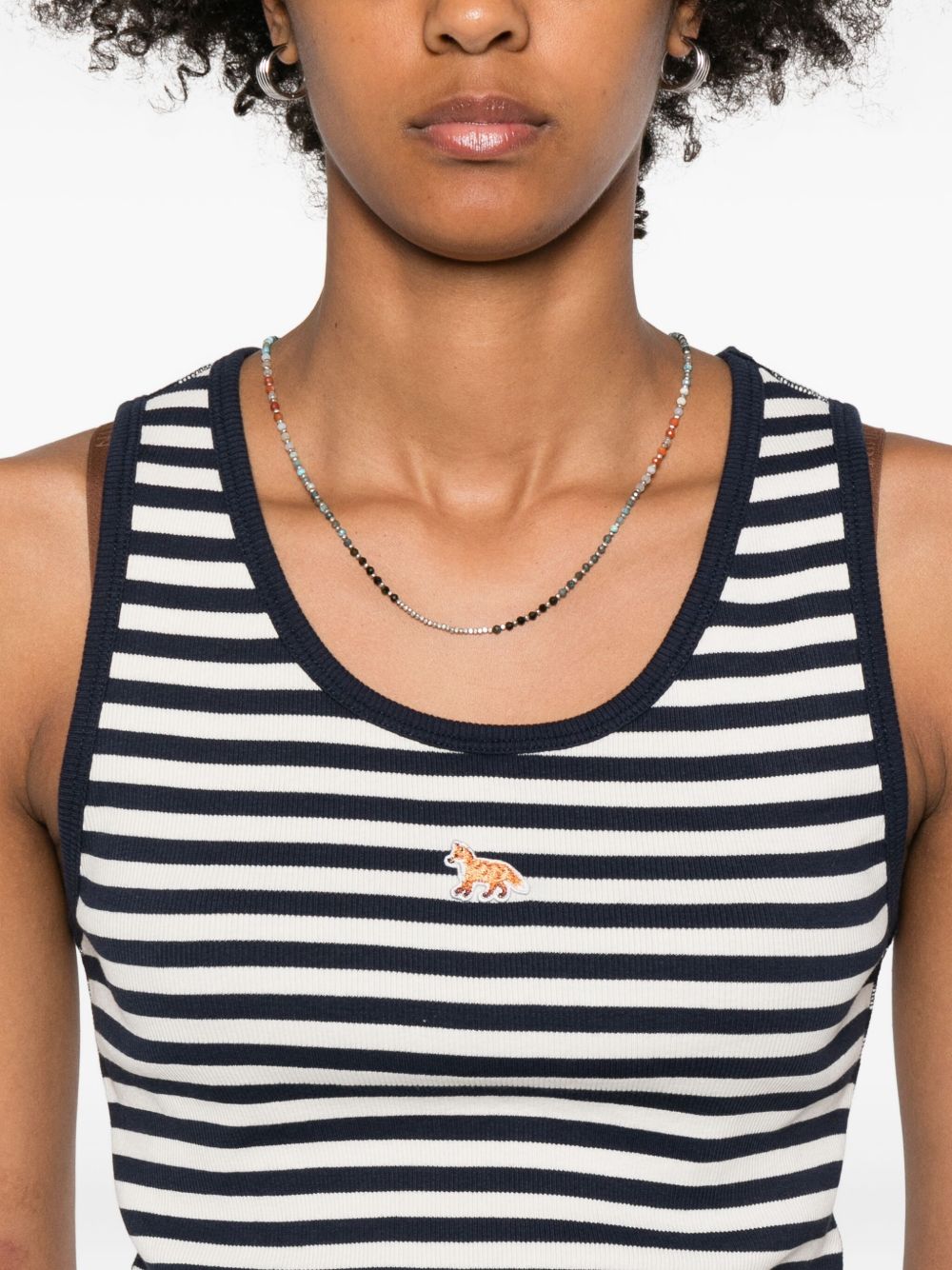 MAISON KITSUNÉ Sleeveless Striped Cotton Top with Embroidered Fox