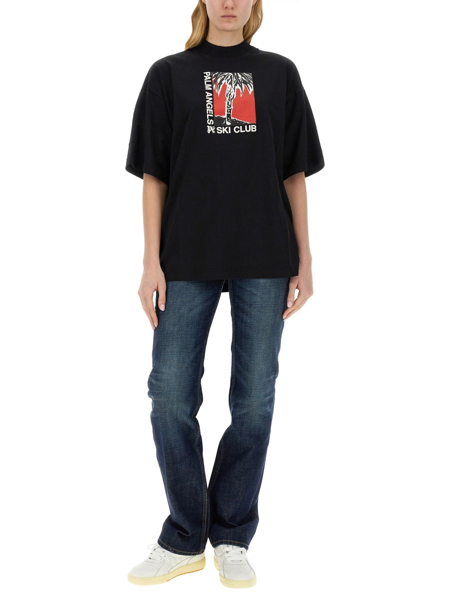 PALM ANGELS Soft Fit T-Shirt Ski Club - Women's Regular Fit Size S