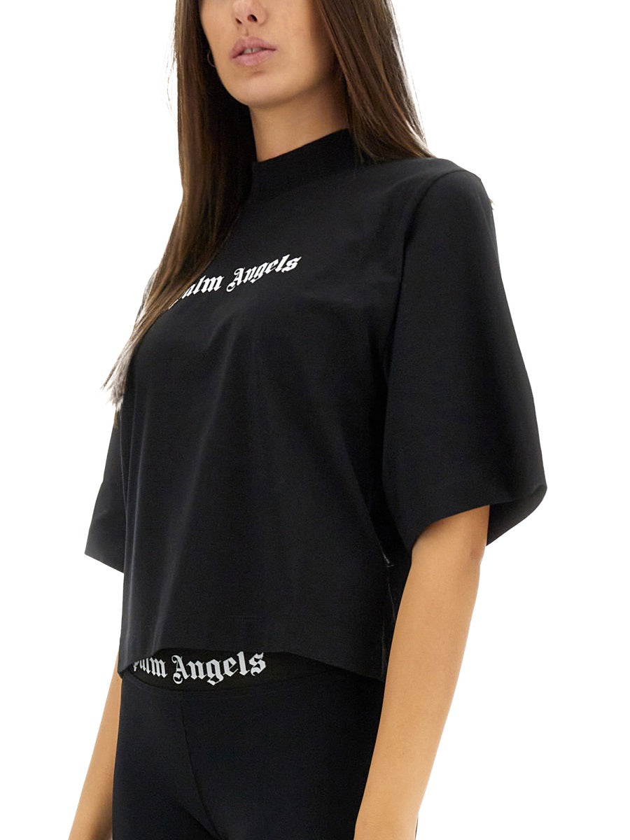 PALM ANGELS Cropped Logo T-Shirt for Women - Size S