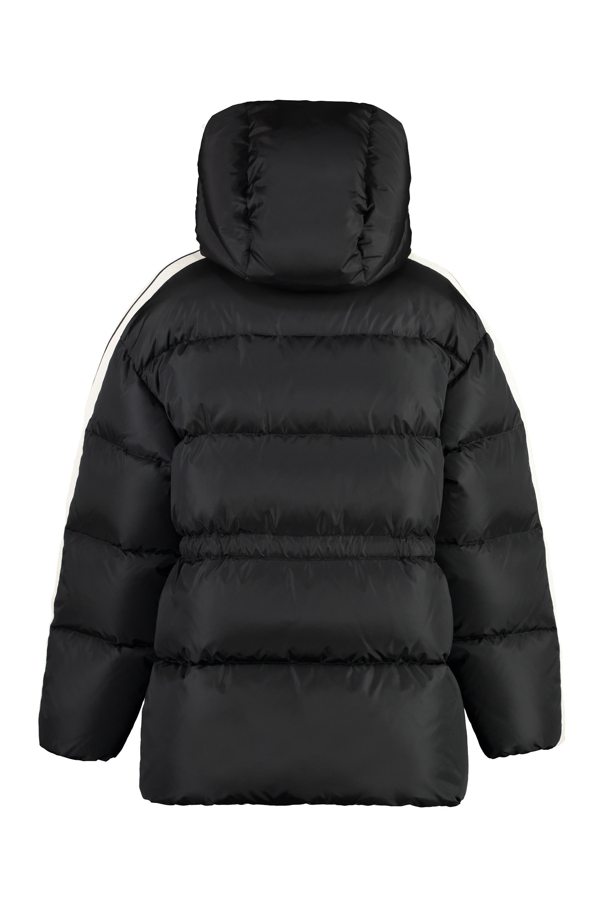 PALM ANGELS Hooded Tech Fabric Down Jacket with Drawstring Waist