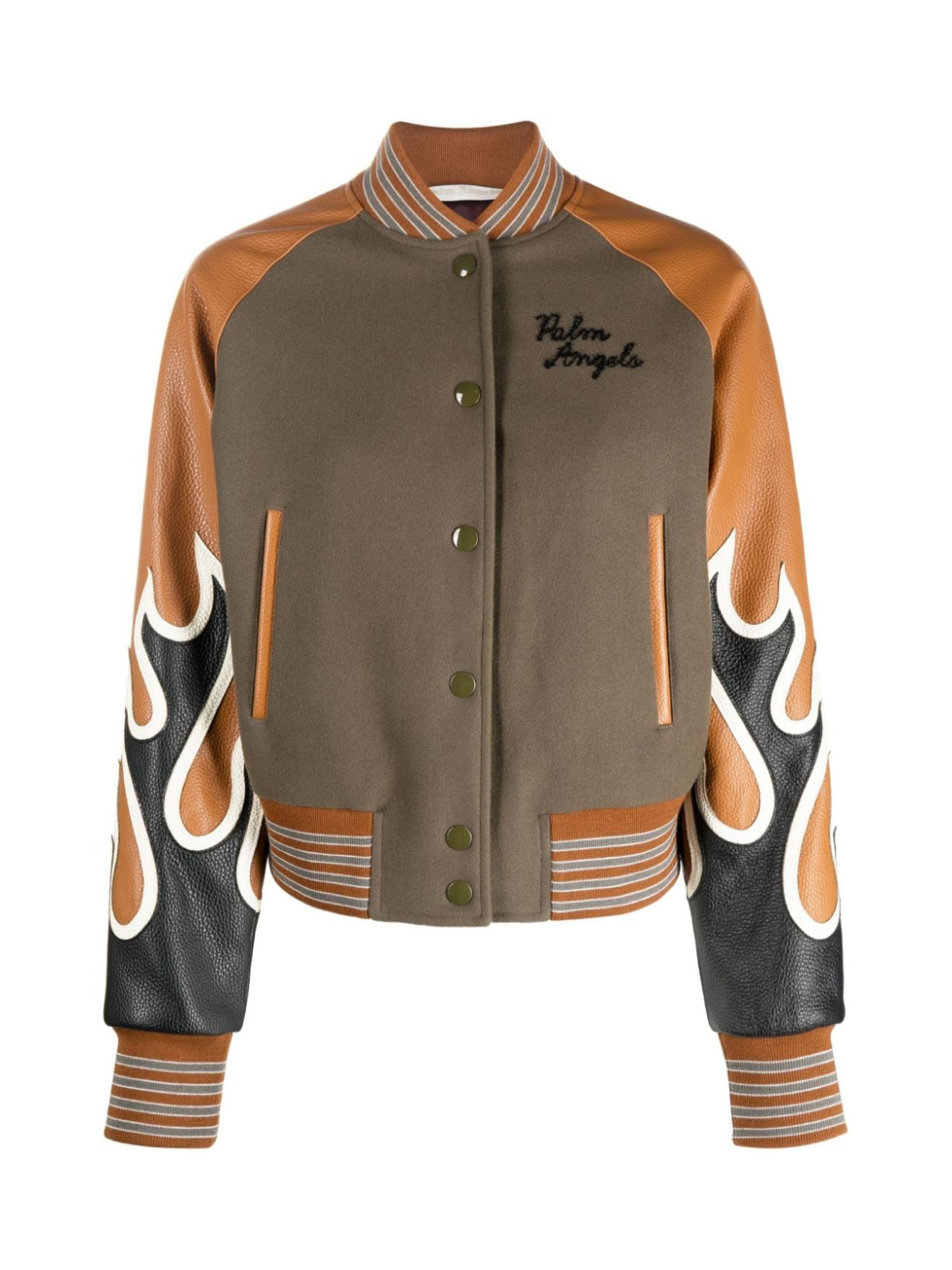 PALM ANGELS Burning Flames Leather Varsity Jacket - Women's