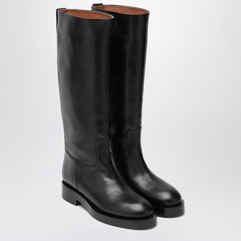 PARIS TEXAS Knee-High Round Toe Leather Boots