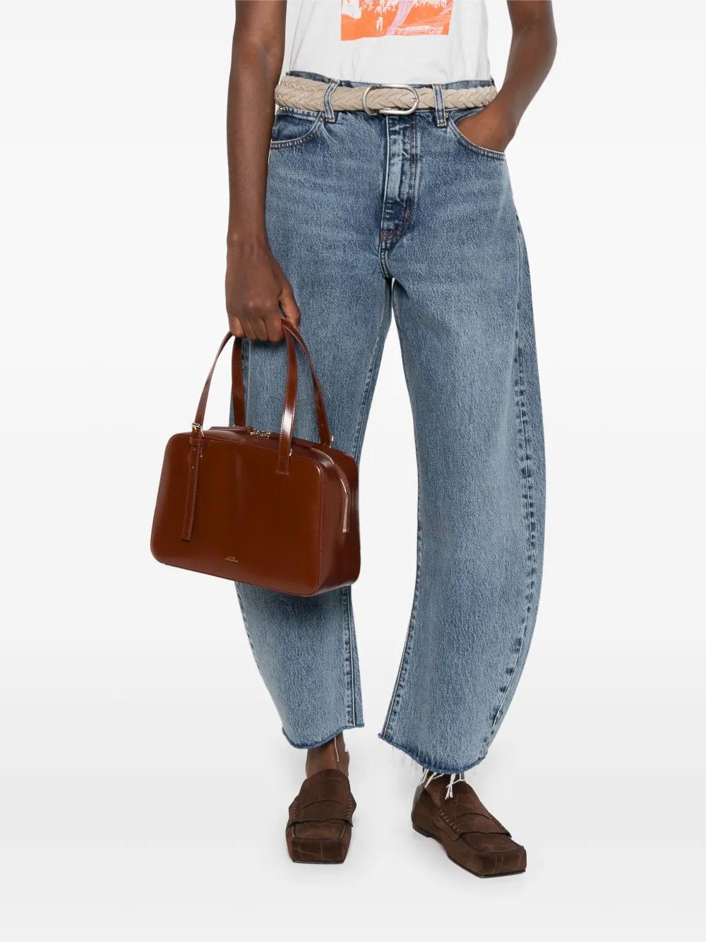 A.P.C. Leather Handbag with Top Zipper and Removable Strap 28x18x10 cm