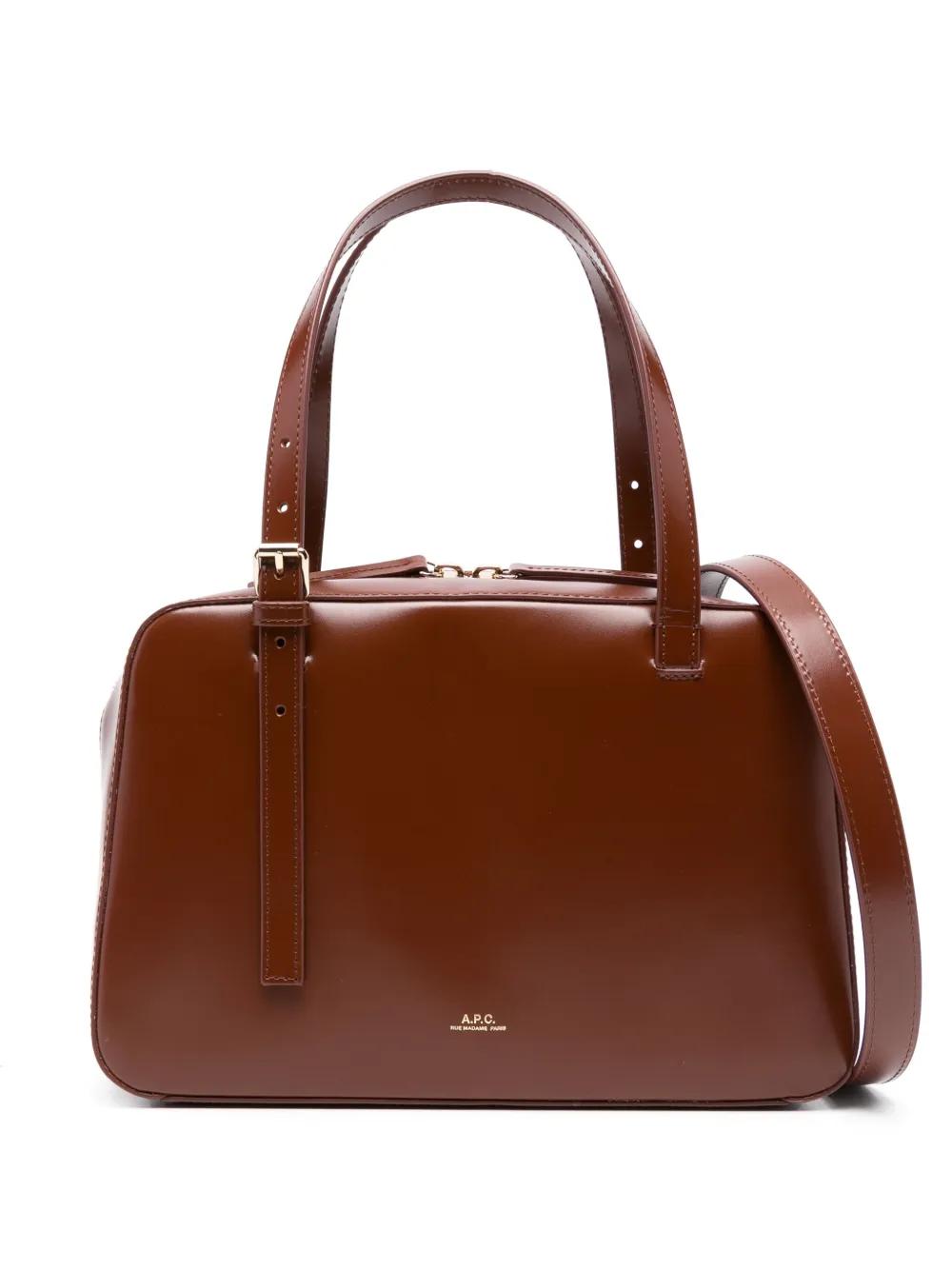 A.P.C. Leather Handbag with Top Zipper and Removable Strap 28x18x10 cm